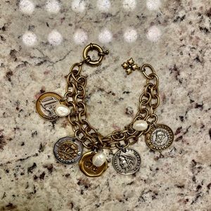 Patricia Nash World Coin & Freshwater Pearl Double-Chain Charm Bracelet